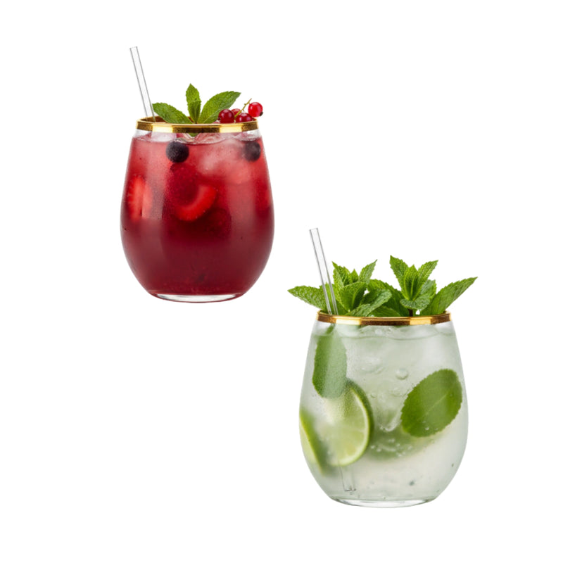 Vaso Fino Oro 350 ml - Agua, Vino y Cócteles Restaurante, Casa, Bodas, Catering, Stem less.