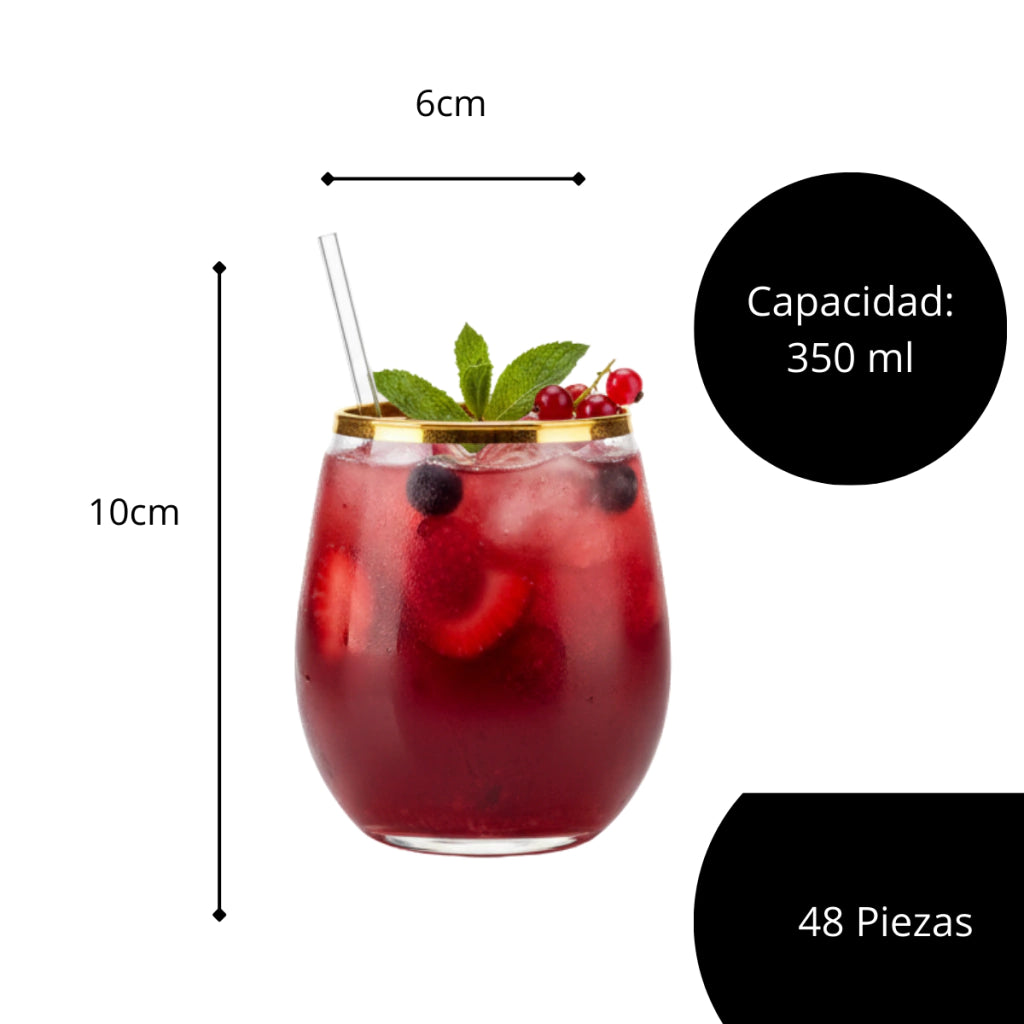 Vaso Fino Oro 350 ml - Agua, Vino y Cócteles Restaurante, Casa, Bodas, Catering, Stem less.