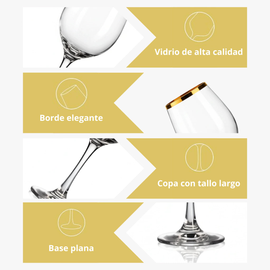 Copa Oro Vino tinto, Agua 490 ml | 16 Oz. Sienna Regalos
