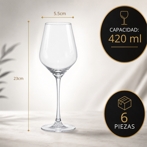 Copa Alta Multiusos 420 ml para Vino Tinto, Vino Blanco, Spritz, Gin Tonic y Cocteles 6 pzs