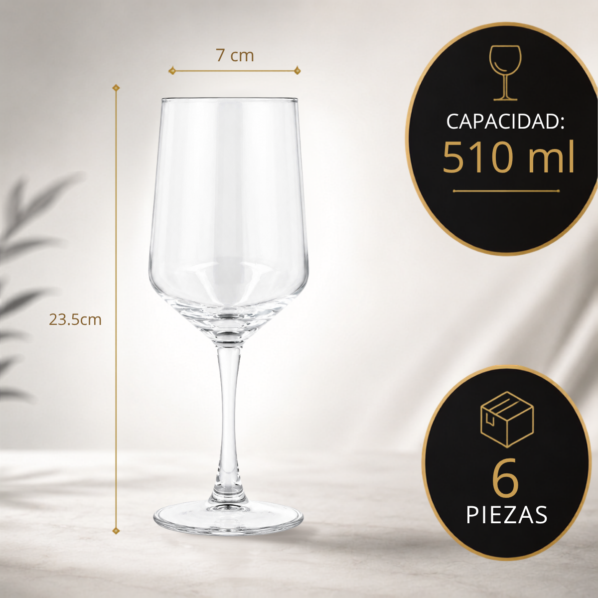 Copa de Vino Tinto Excellent 510 ml para Vino Tinto, Sangría y Degustación 6 pzs
