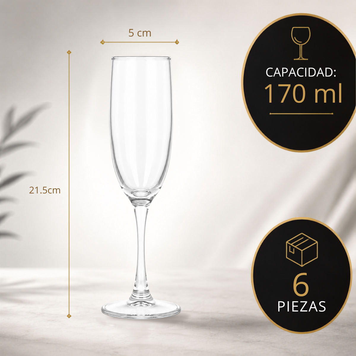 Copa Flauta para Champaña 170 ml para Champaña, Prosecco y Vino Espumoso 6 pzs
