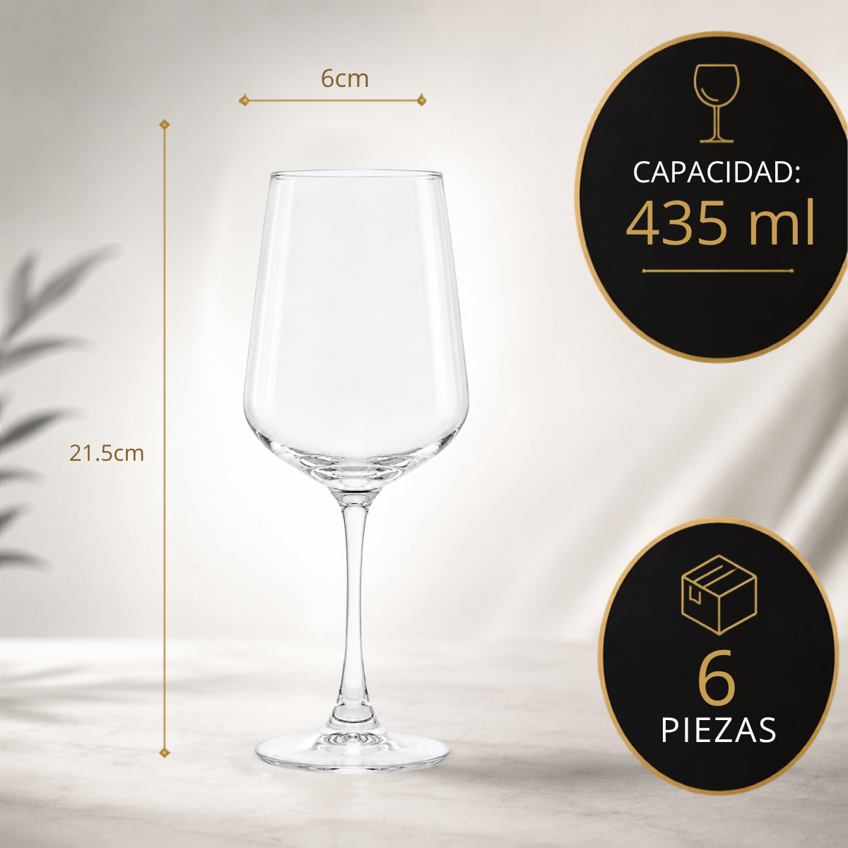 Copa Degustación Gloreca 435 ml para Vino Tinto, Restaurantes, Bodas y Eventos 6 pzs