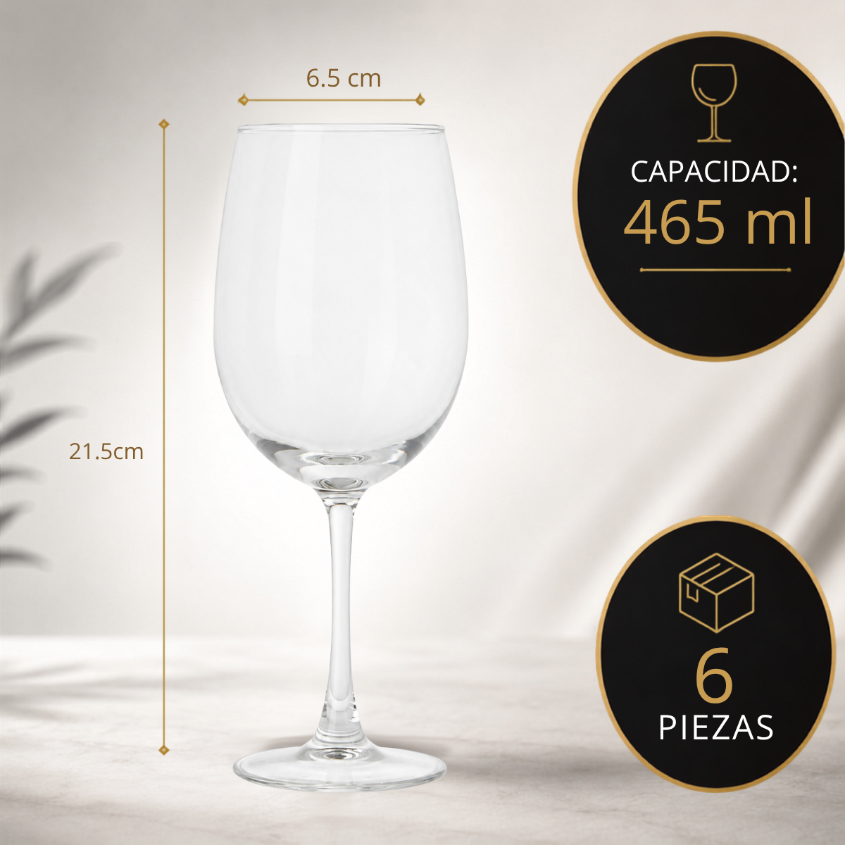 Copa Sienna 465 ml para Vino Tinto, Vino Blanco, Agua y Degustación, ideal para Restaurantes y Eventos 6 pzs