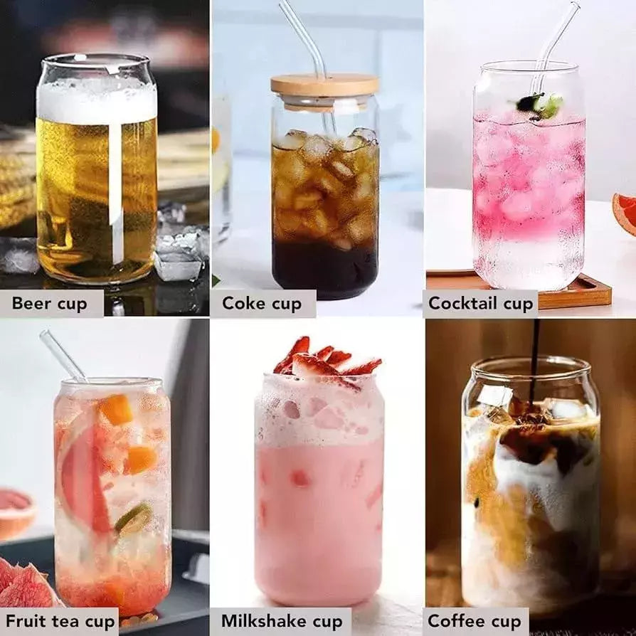 Vasos Tipo Lata 470 ml con Tapa de Bambú y Popote Ideales para Café Frío y Bebidas Moda