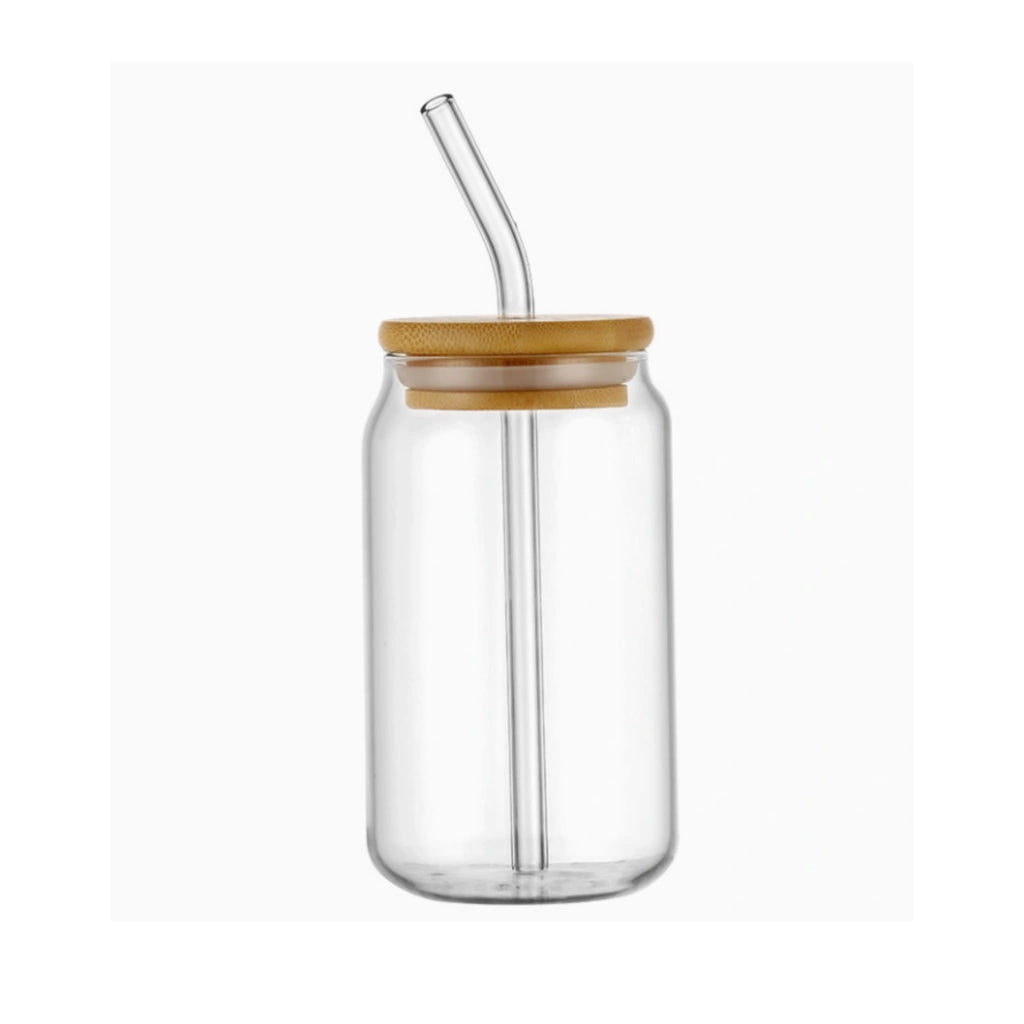 Vasos Tipo Lata 470 ml con Tapa de Bambú y Popote Ideales para Café Frío y Bebidas Moda