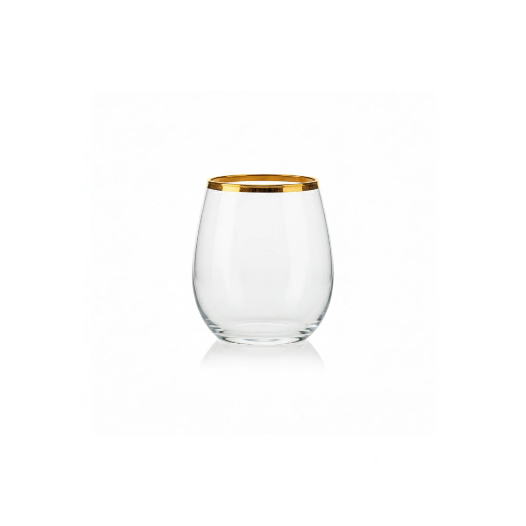 Vaso Fino Oro 350 ml - Agua, Vino y Cócteles Restaurante, Casa, Bodas, Catering, Stem less.