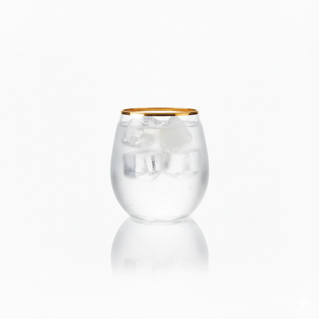 Vaso Fino Oro 350 ml - Agua, Vino y Cócteles Restaurante, Casa, Bodas, Catering, Stem less.