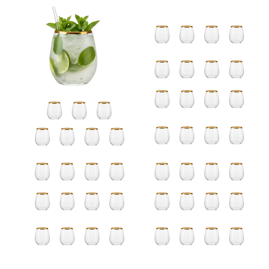Vaso Fino Oro 350 ml - Agua, Vino y Cócteles Restaurante, Casa, Bodas, Catering, Stem less.