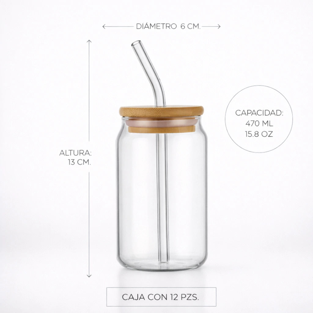 Vasos Tipo Lata 470 ml con Tapa de Bambú y Popote Ideales para Café Frío y Bebidas Moda